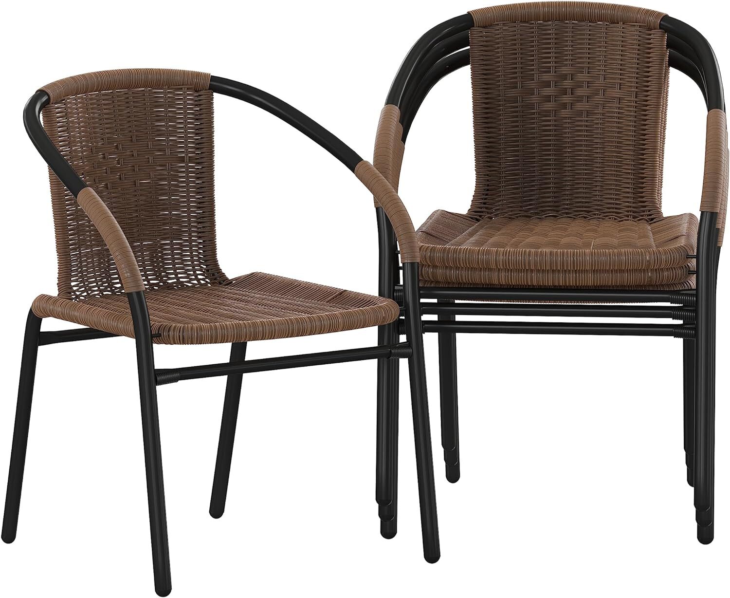 Flash Furniture Lila 4 Pack Medium Brown Rattan Set of 4, Dark