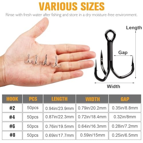 Fishing Treble Hooks 3X Strong Professional V Triple #4 * 50PCS Black Nickel