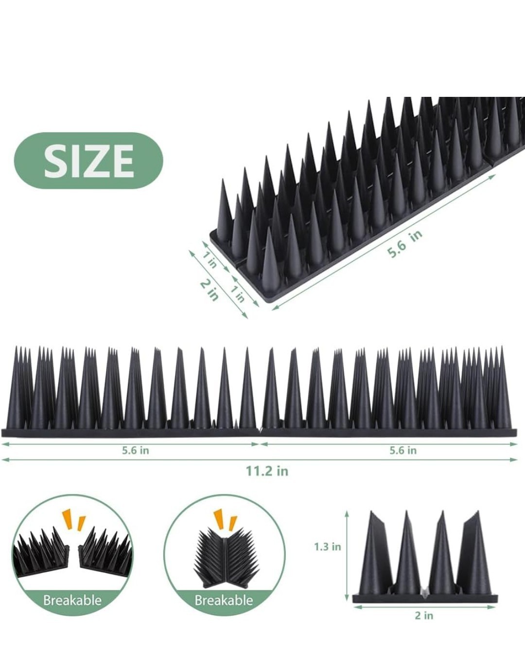 NEW- 20-Pack Deterrent Spikes - Birds, Reptiles, Squirrels, Raccoons- 11.2in