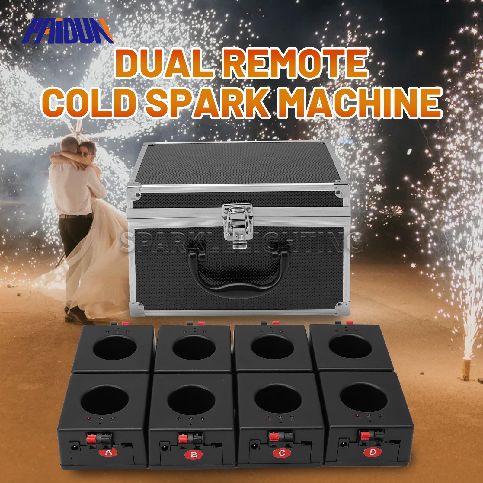 PAIDUN Double Remote Control 8 Cold Spark Machine Base w/ Flight Case Party Show