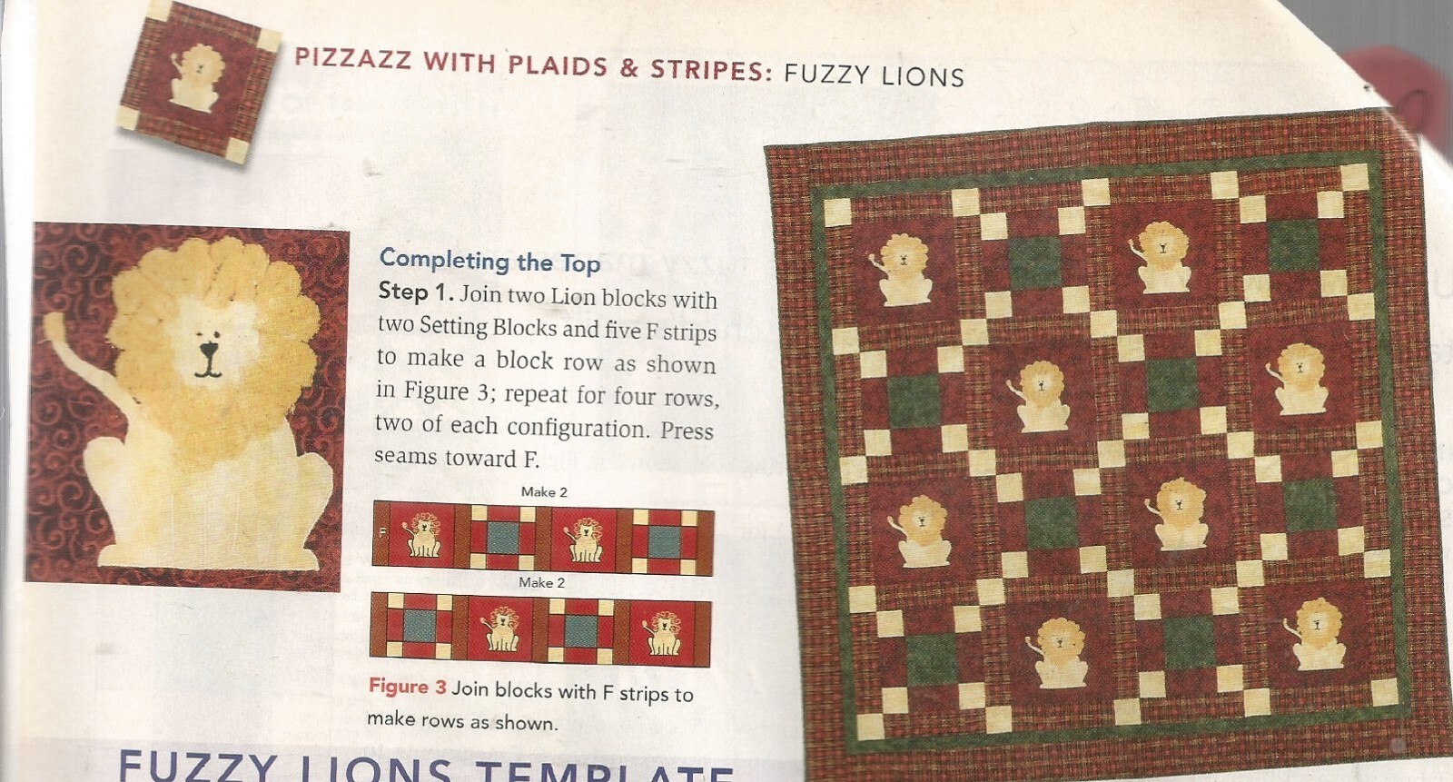 E0229 FUZZY LIONS BABY QUILT PATTERN/INSTRUCTIONS