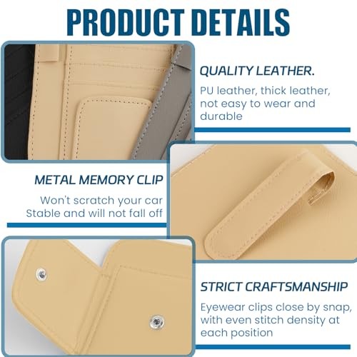 Car Sun Visor Organizer, Multi Pocket Small Vehicle Document Holder for Beige
