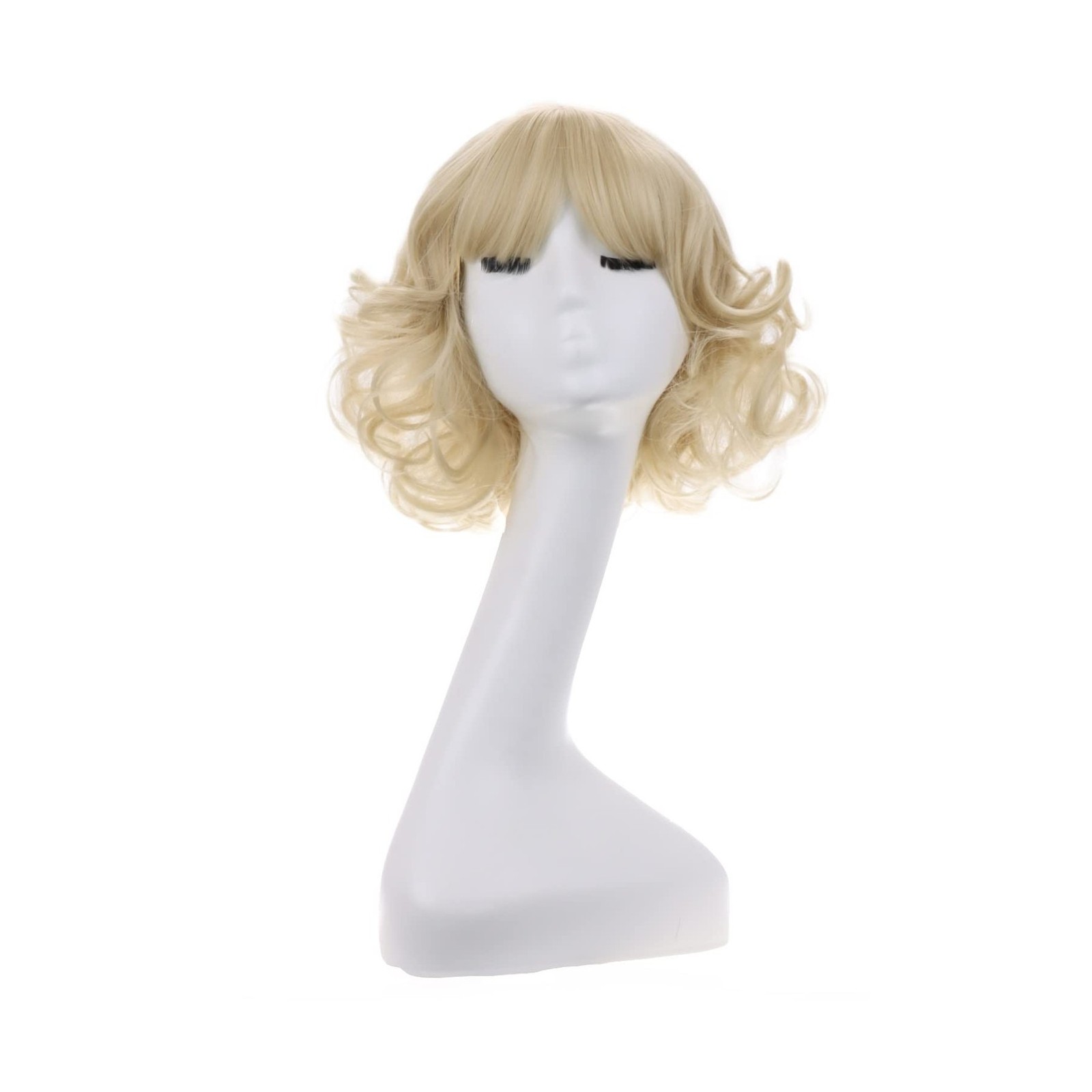 MAGQOO Light Blonde Wig with Bangs Women Girls Short Curly Wavy Lig... Fast Ship