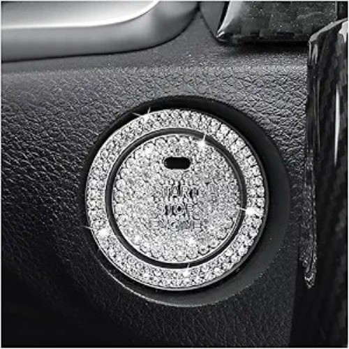 2 Pcs Bling Crystal Rhinestone Car Engine Start Stop Button Decorative Ring, Pro