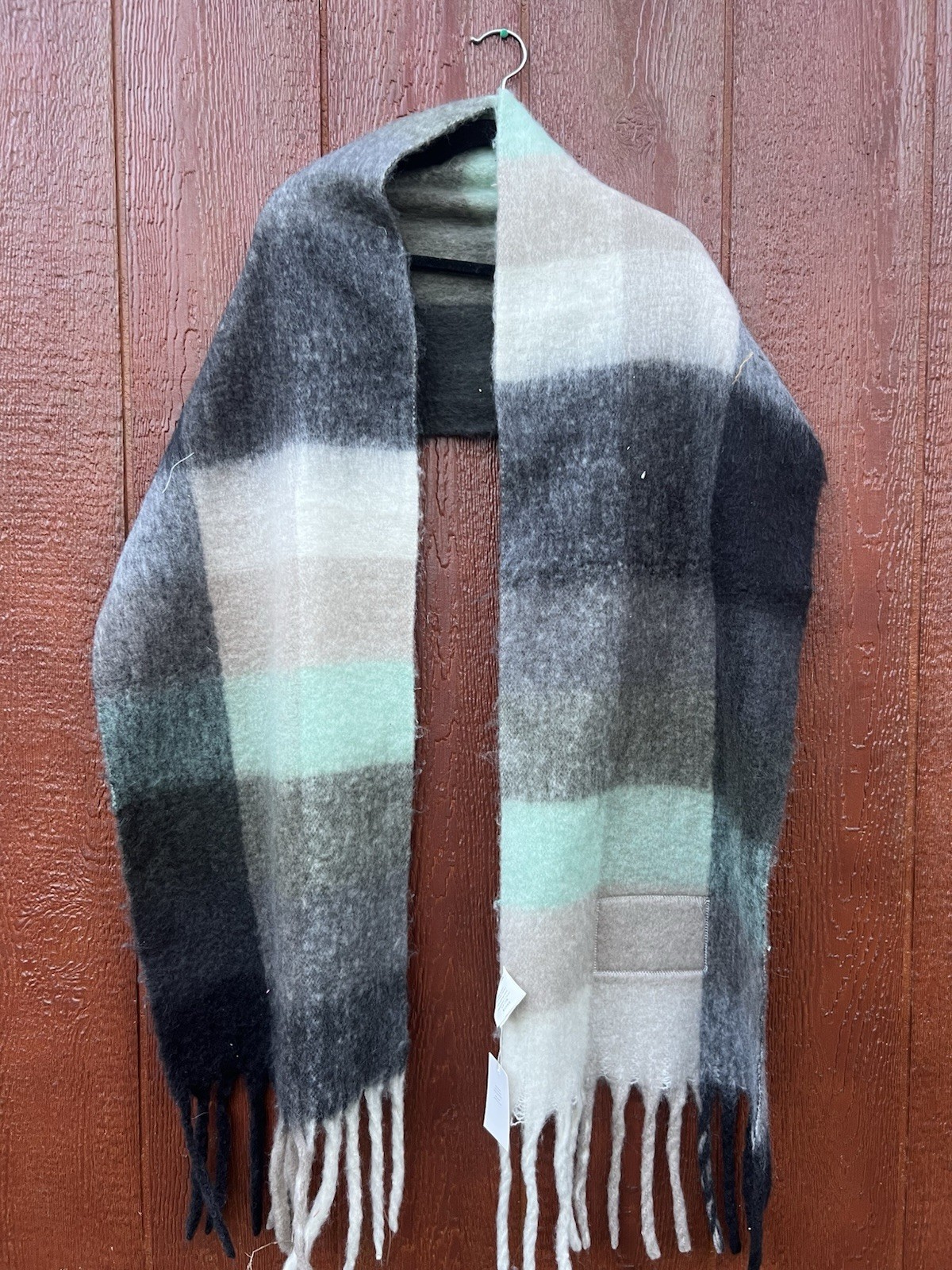 NWT Acne Studios Mohair Checked Scarf Oversized Fringe Logo Luxury Unisex