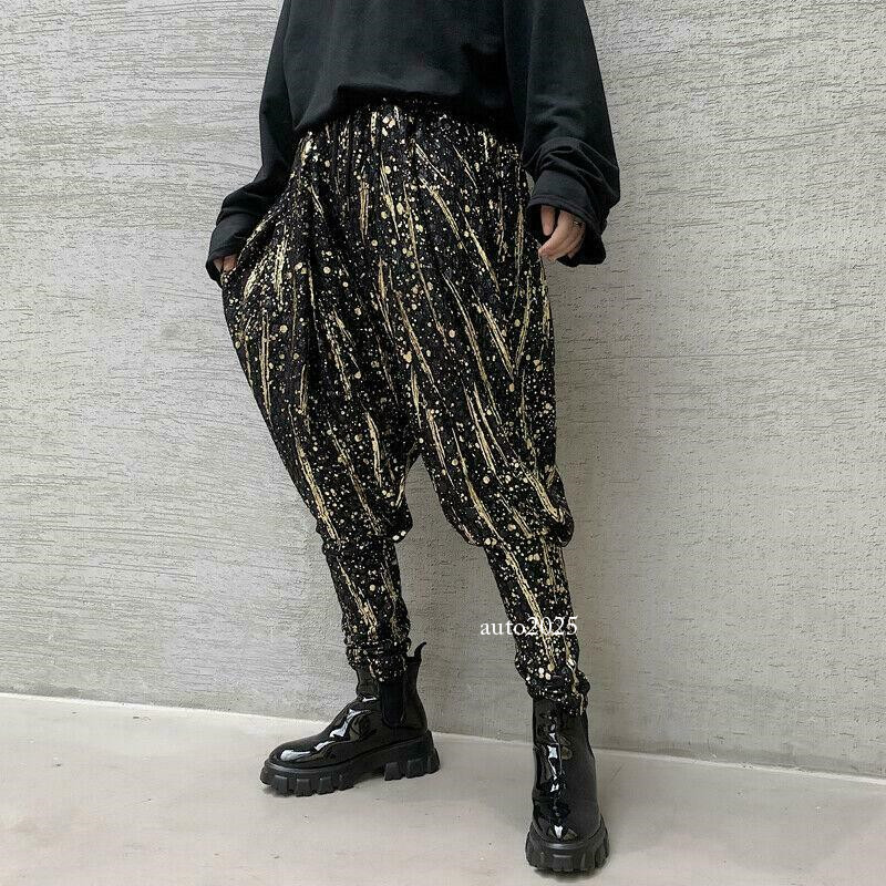 Sequins Men's Harem Pants Hip Hop Baggy Trousers Punk Fashion Vintage Casual SZ
