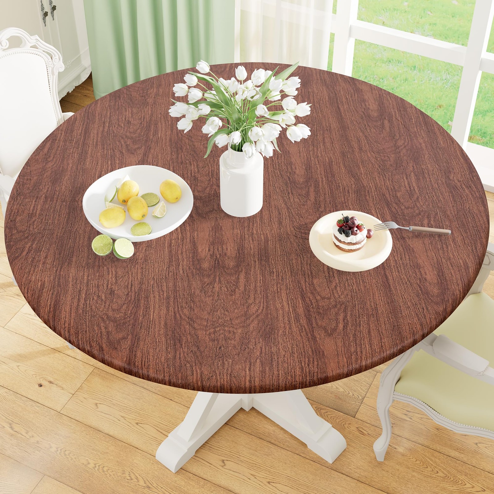Round Fitted Tablecloth Waterproof Elastic Edge 36 -44 Vinyl misaya Plastic Fits