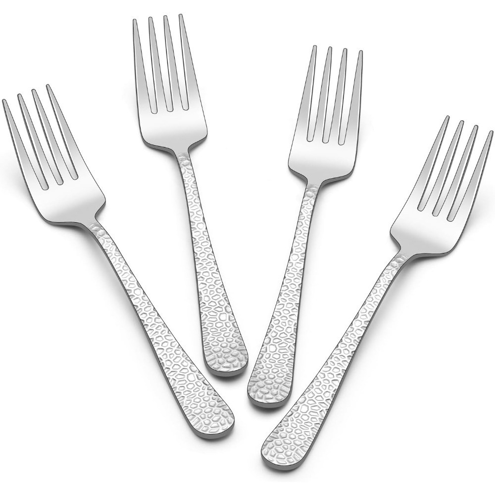Hammered Serving Forks Set of 4 Stainless Steel Meat Serving Utensils for