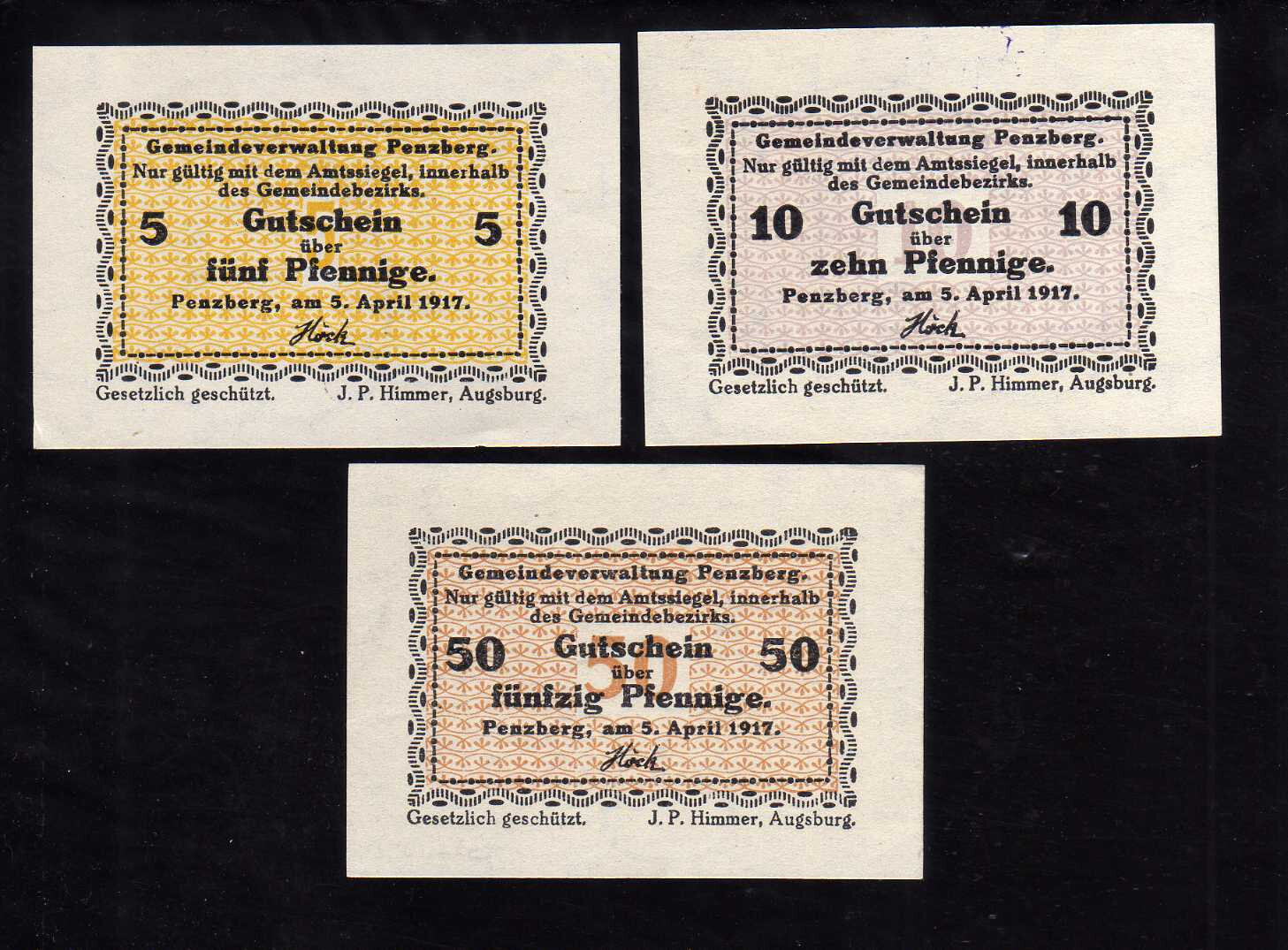 PENZBERG - GERMANY NOTGELD  -  5,  10, 50 PFENNIG