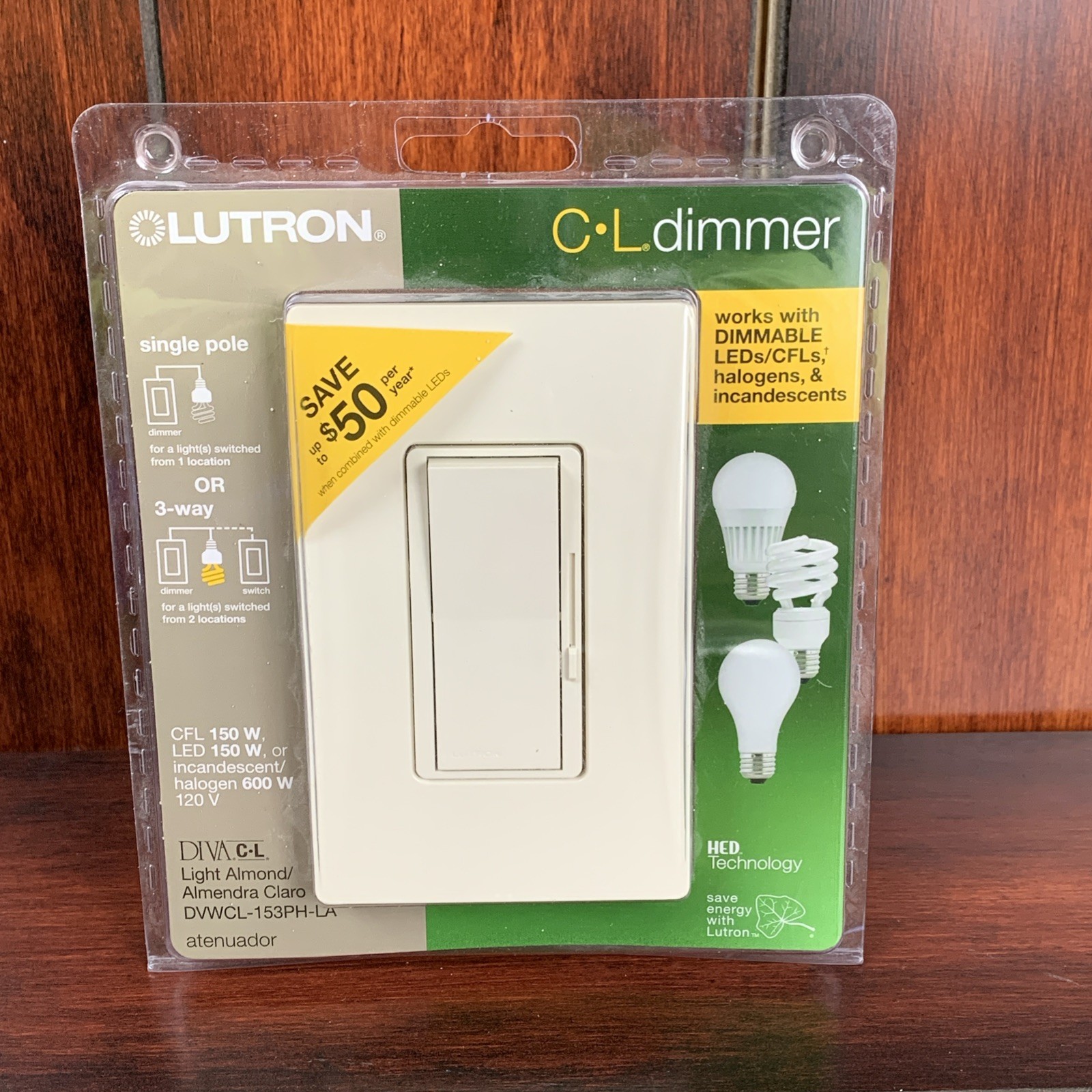 Lutron Diva LED C.L Dimmer For Single Pole or 3-Way 150W DVWCL-153PH-WHITE - New