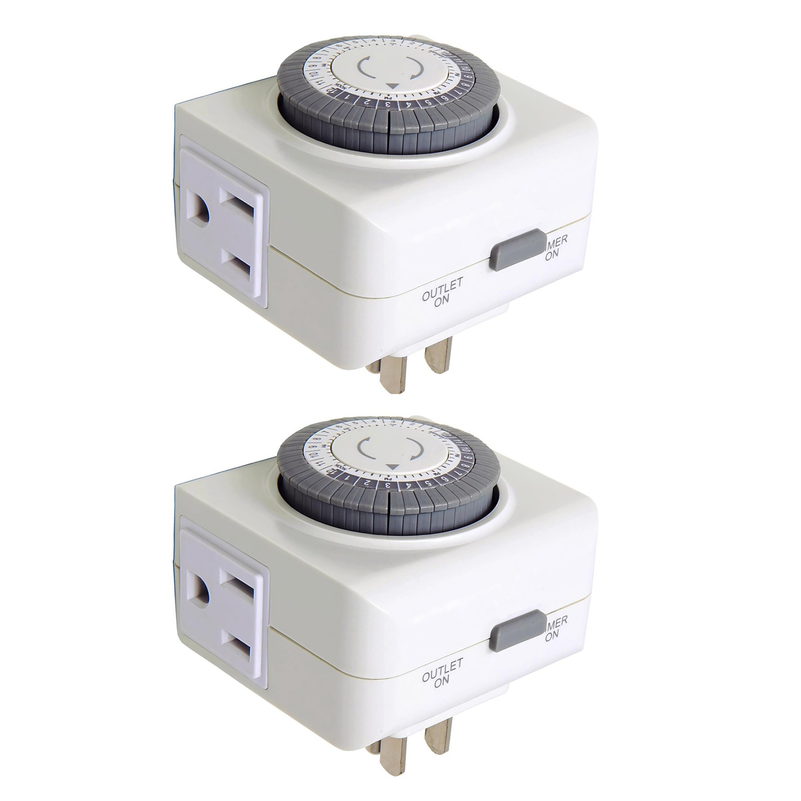 2 Pack 110-125V 3-Pin Timer Switch For Home Lighting 24-Hour Programmable Plug