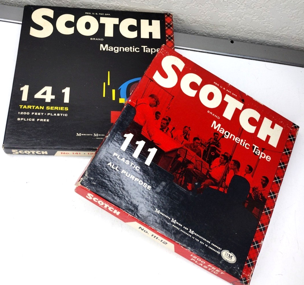 2 Vintage SCOTCH Magnetic Recording Tape 7" Reels in Boxes 111 & 141 Made in USA