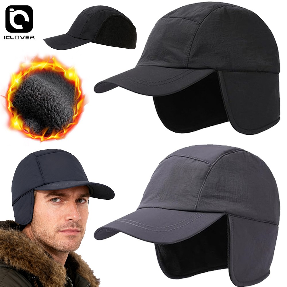Waterproof Winter Fleece Hat with Ear Flaps Outdoor Warm Thermal Baseball Cap