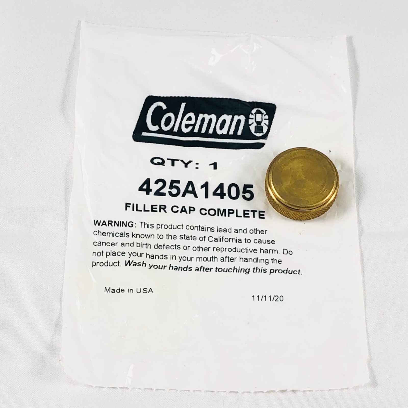 NEW Coleman Brass Fuel Filler Cap Complete Part 425A1405 - Made in the USA