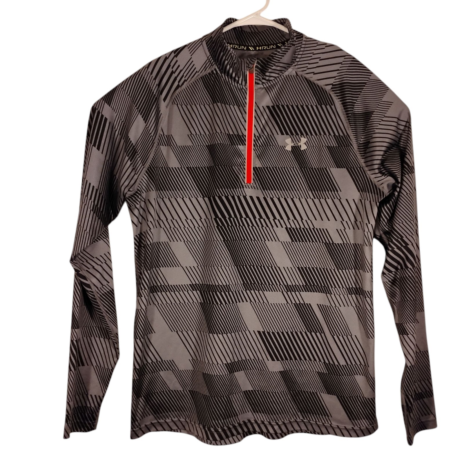 Under Armour RUN jacket mens L Large gray geometric long sleeve track mock neck