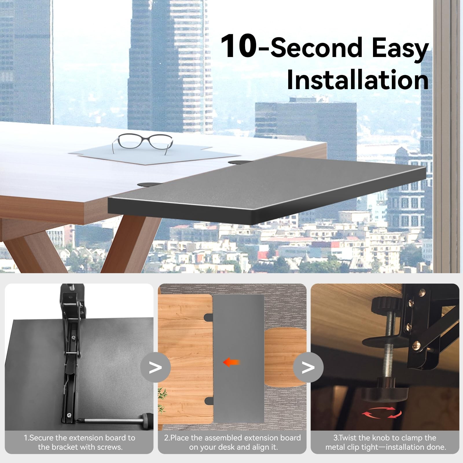 Desk Extender 24 x 12 Inch A Single Plank of Wood Clamp On Keyboard Tray 90-D...
