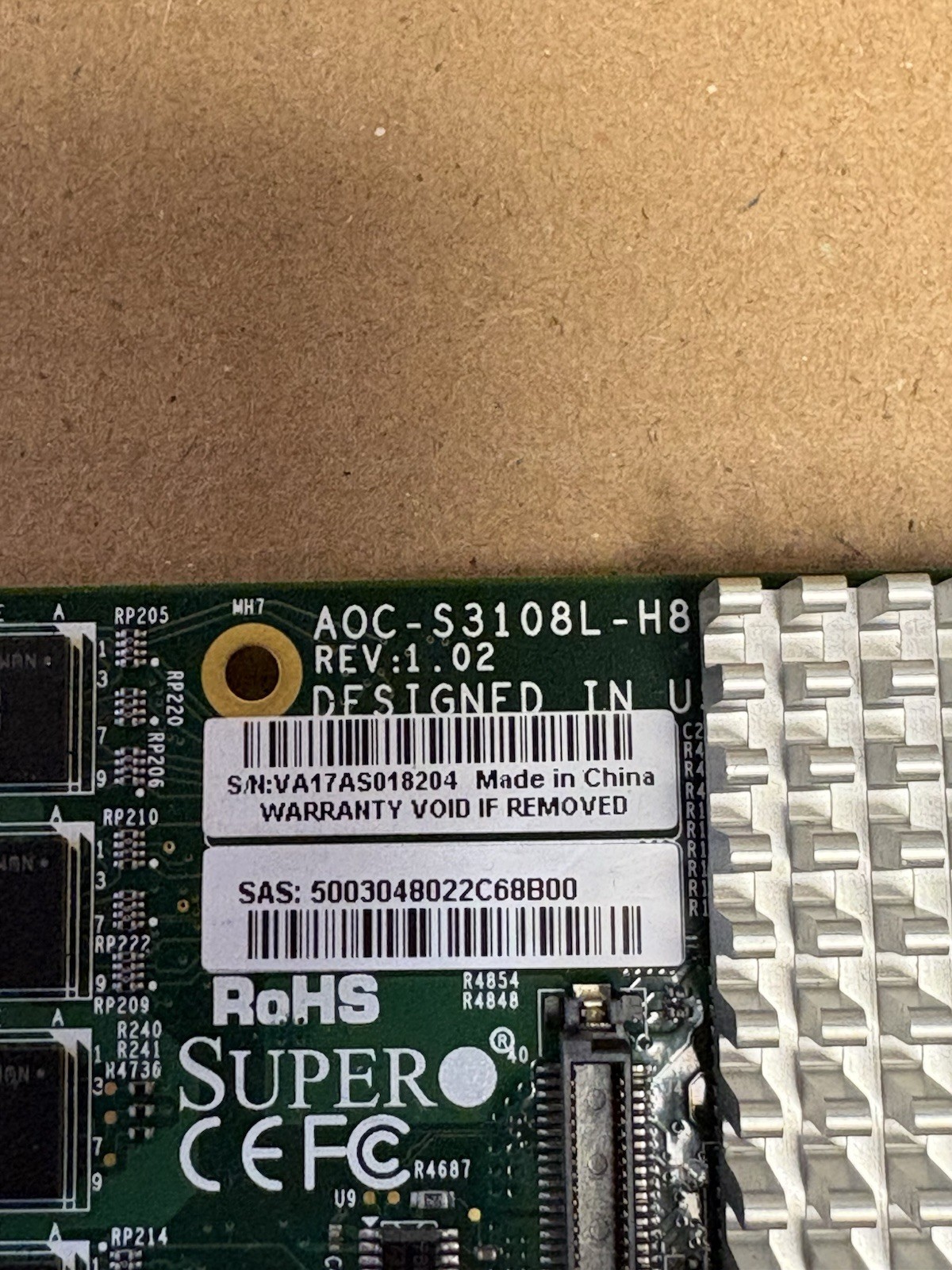 Supermicro AOC-S3108L-H8IR PCI-e Raid Card