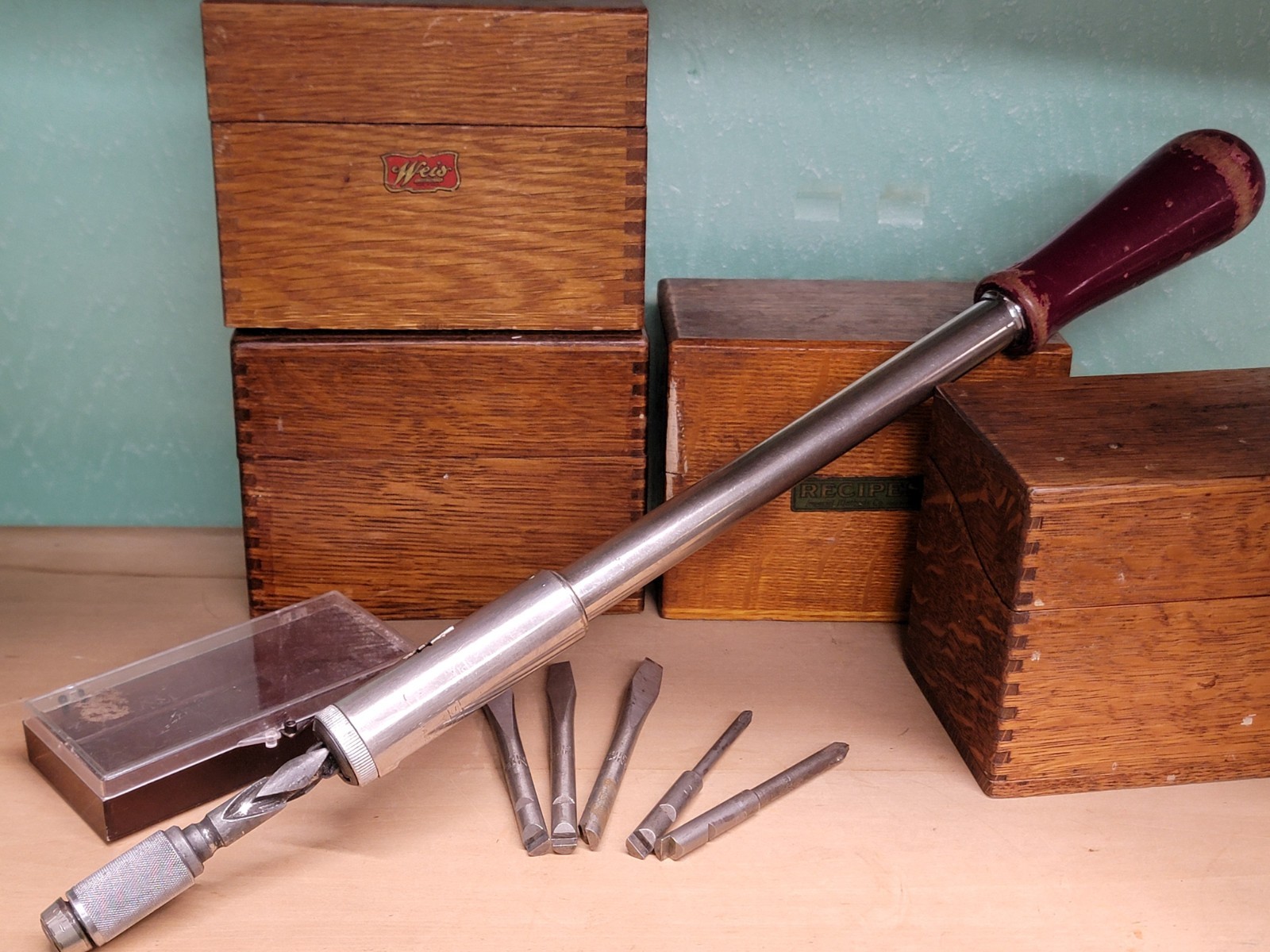 NICE Stanley Yankee 131A Ratchet Spiral Push Drill Screwdriver With 5 Tips/Bits
