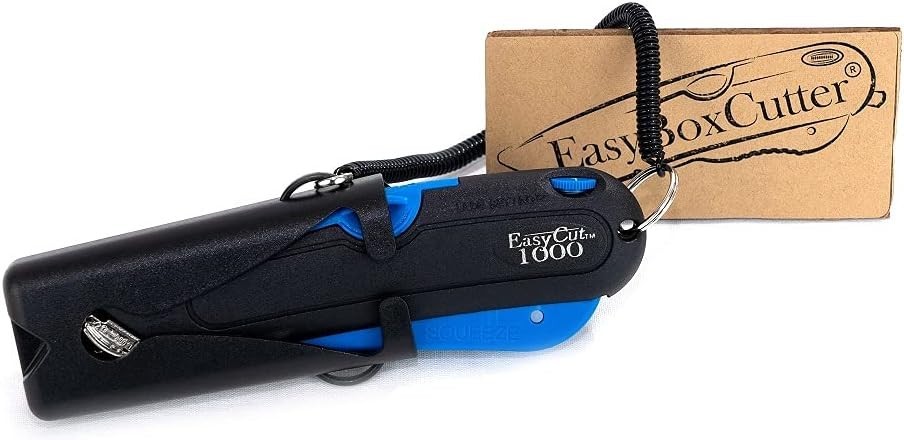Easy Cut 1000 Blue Safety Box Cutter Knife, 3-Depth Blade & Holster Pack of 1