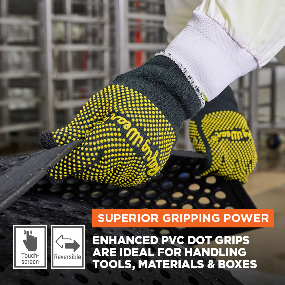 RefrigiWear Touchscreen Double Dot Grip Hi Vis Glove (Pack of 12 Pairs)