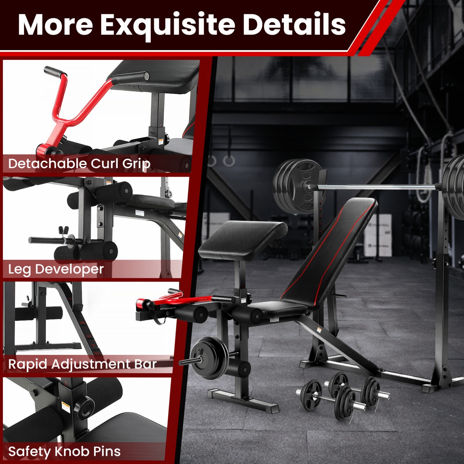 Adjustable Weight Bench Set 900LBS Multi-functional Bench Press Set w/Squat Rack