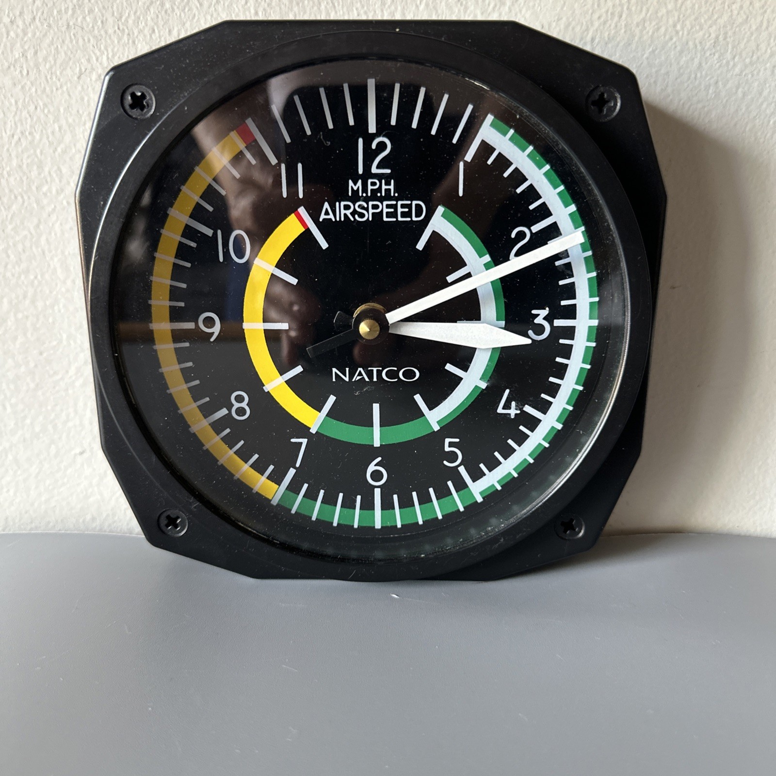 Vintage Natco Airspeed indicator and Clock Battery Operated Aviation 7 X 7”