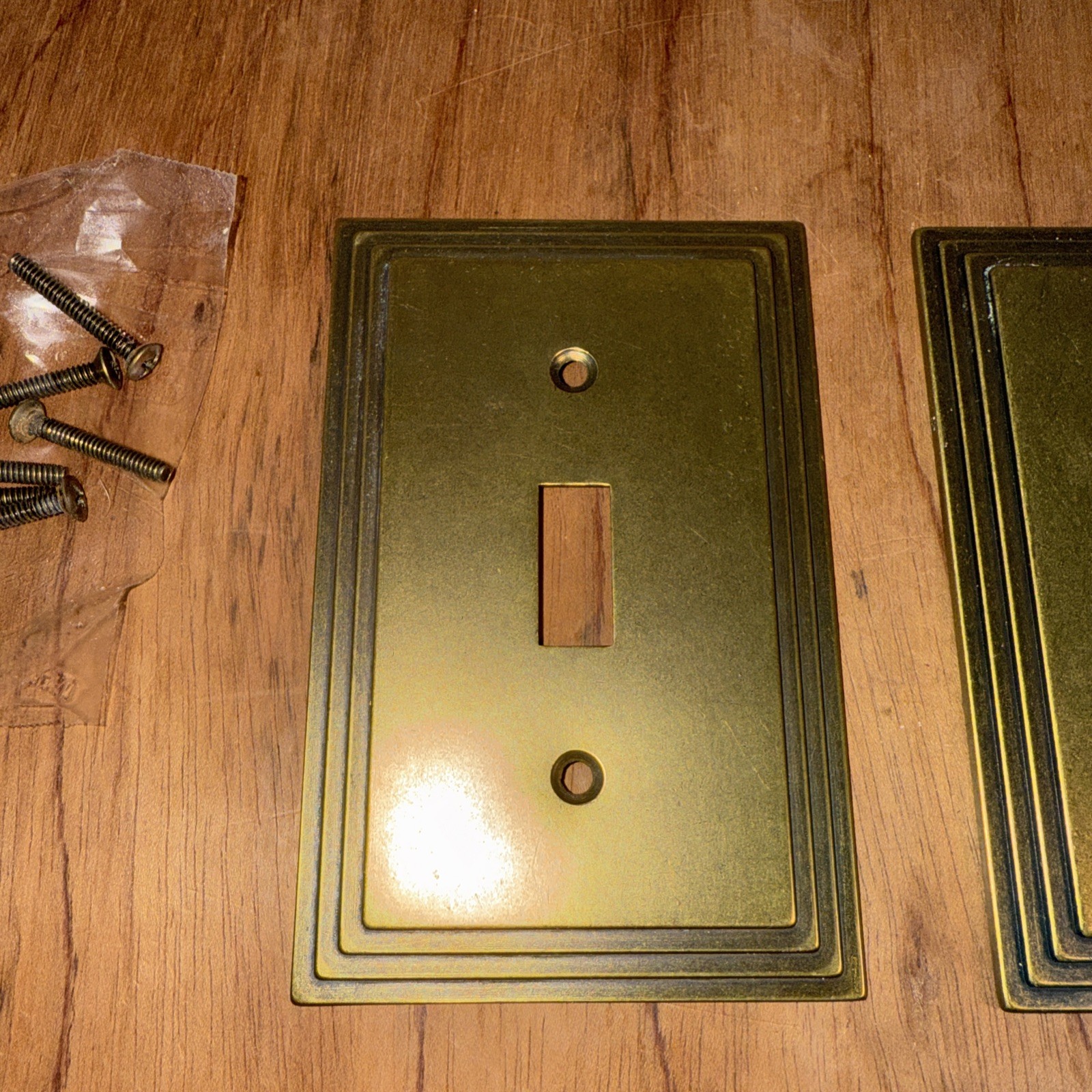 (2) VTG Brass AmerTac Light Switch Covers Single & Double W/screws