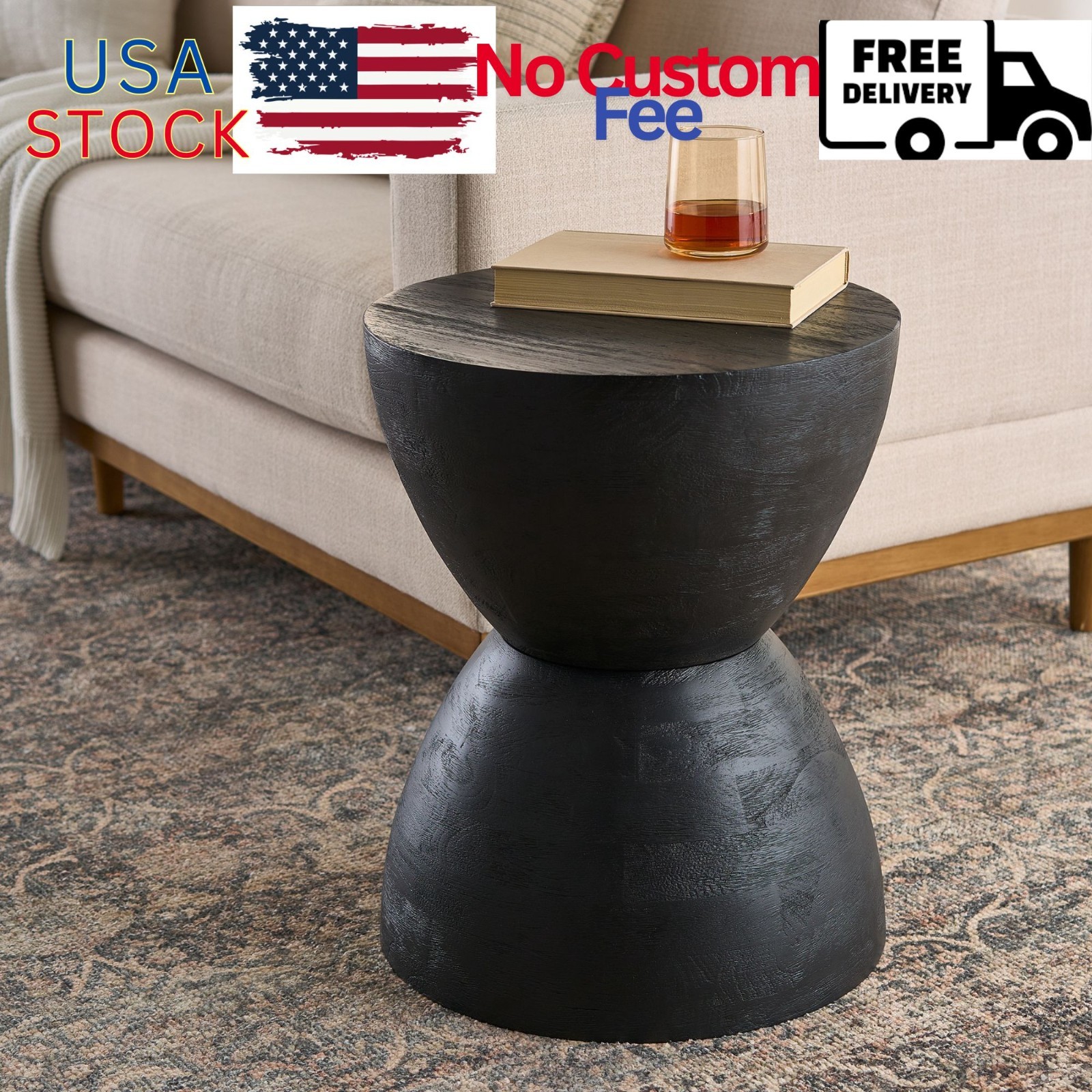 James Wood End Table, Rich Black Finish