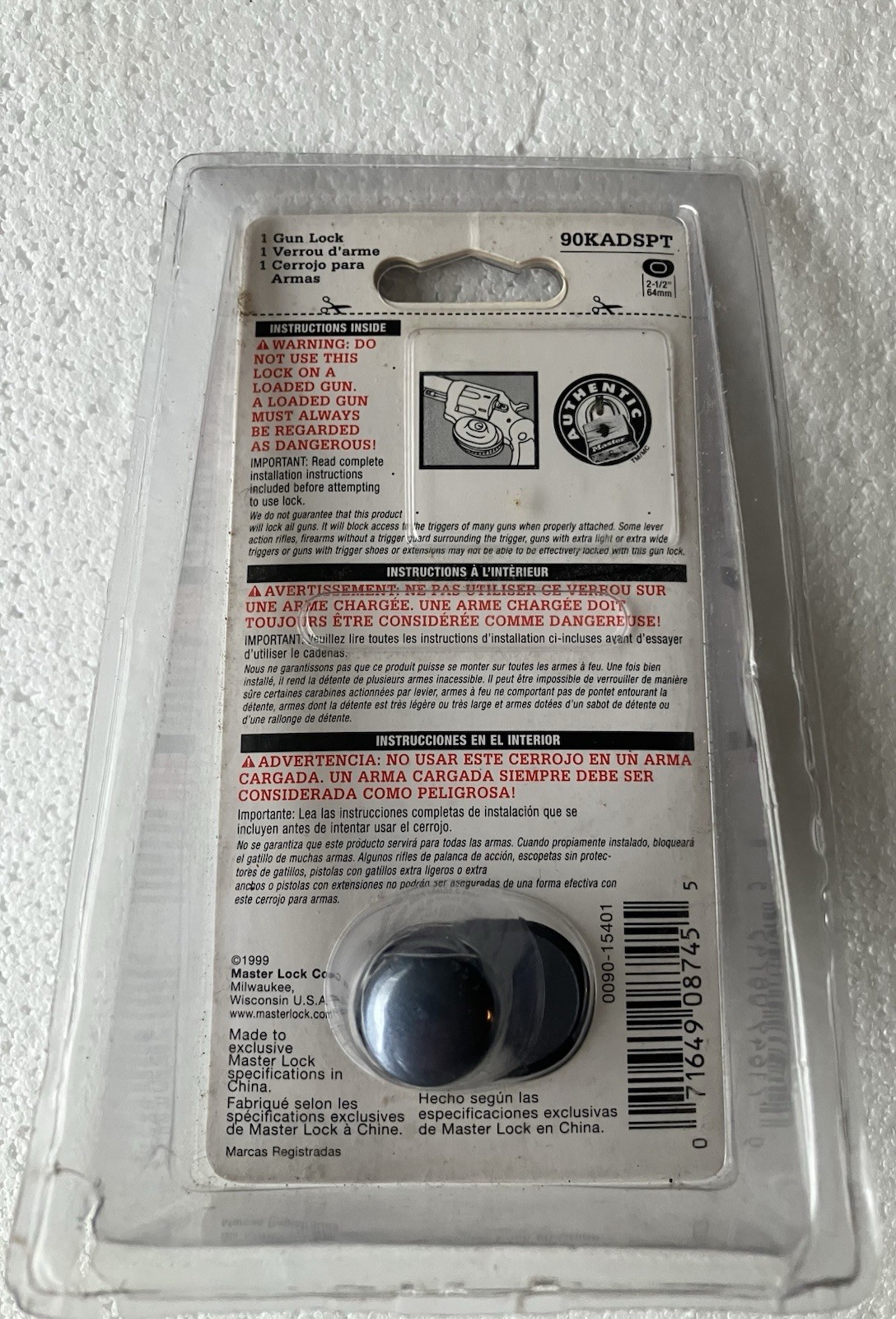 MASTER LOCK Trigger Lock MODEL 90KADSPT 2 KEYS NEW/SEALED