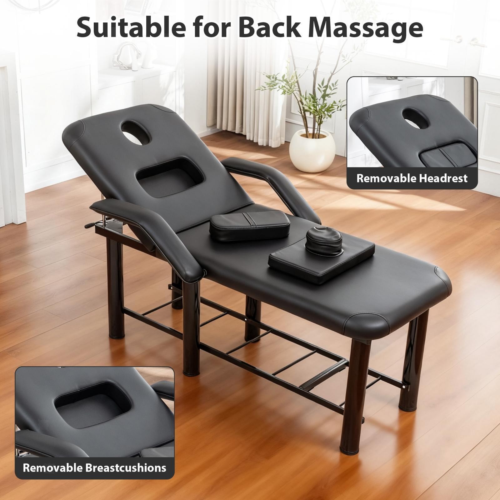 Premium Bed with Adjustable Headrest, Armrests & Storage Shelf for Spa, Facial