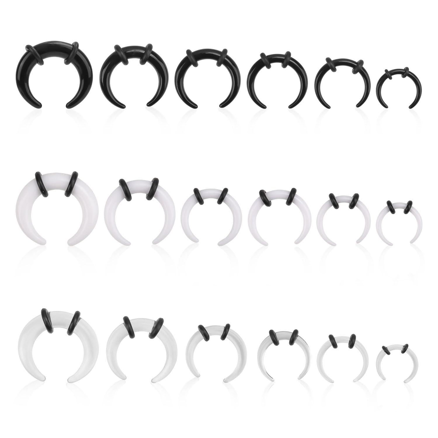 18 Pcs Acrylic Septum Rings, Three Colors C Medium, Black, White, Transparent