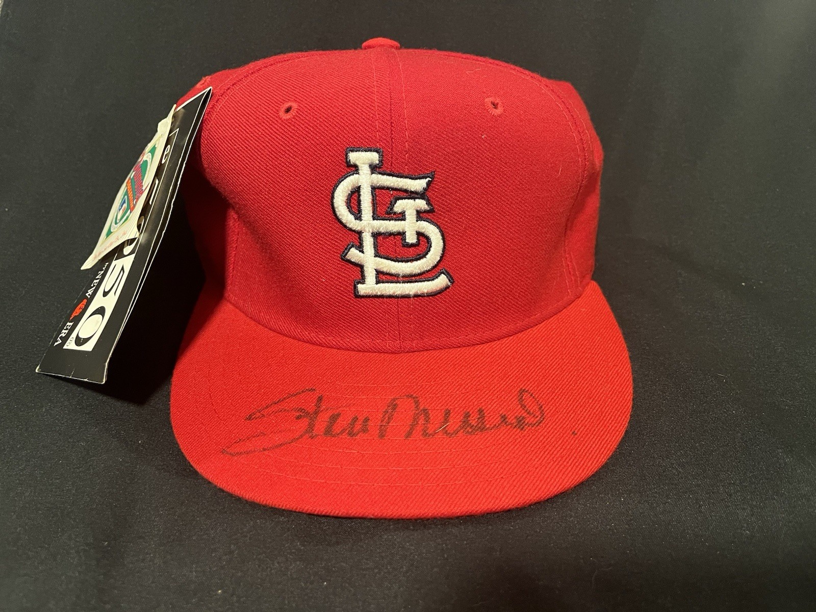 St. Louis Cardinals Stan Musial Autographed New Era 5950 Red Wool Hat Size 7 3/8