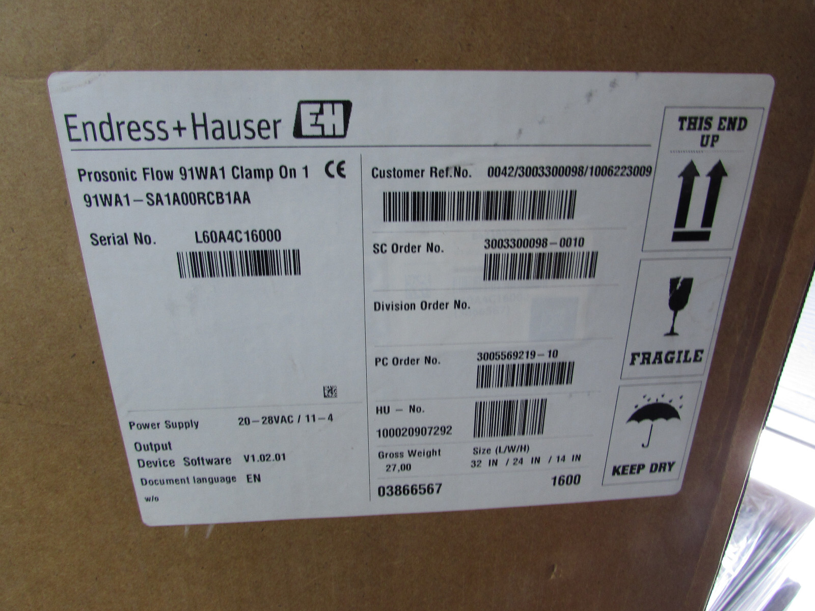 Endress + Hauser 91WA1-SA1A00RCB1AA Ultrasonic Flowmeter - 3866567