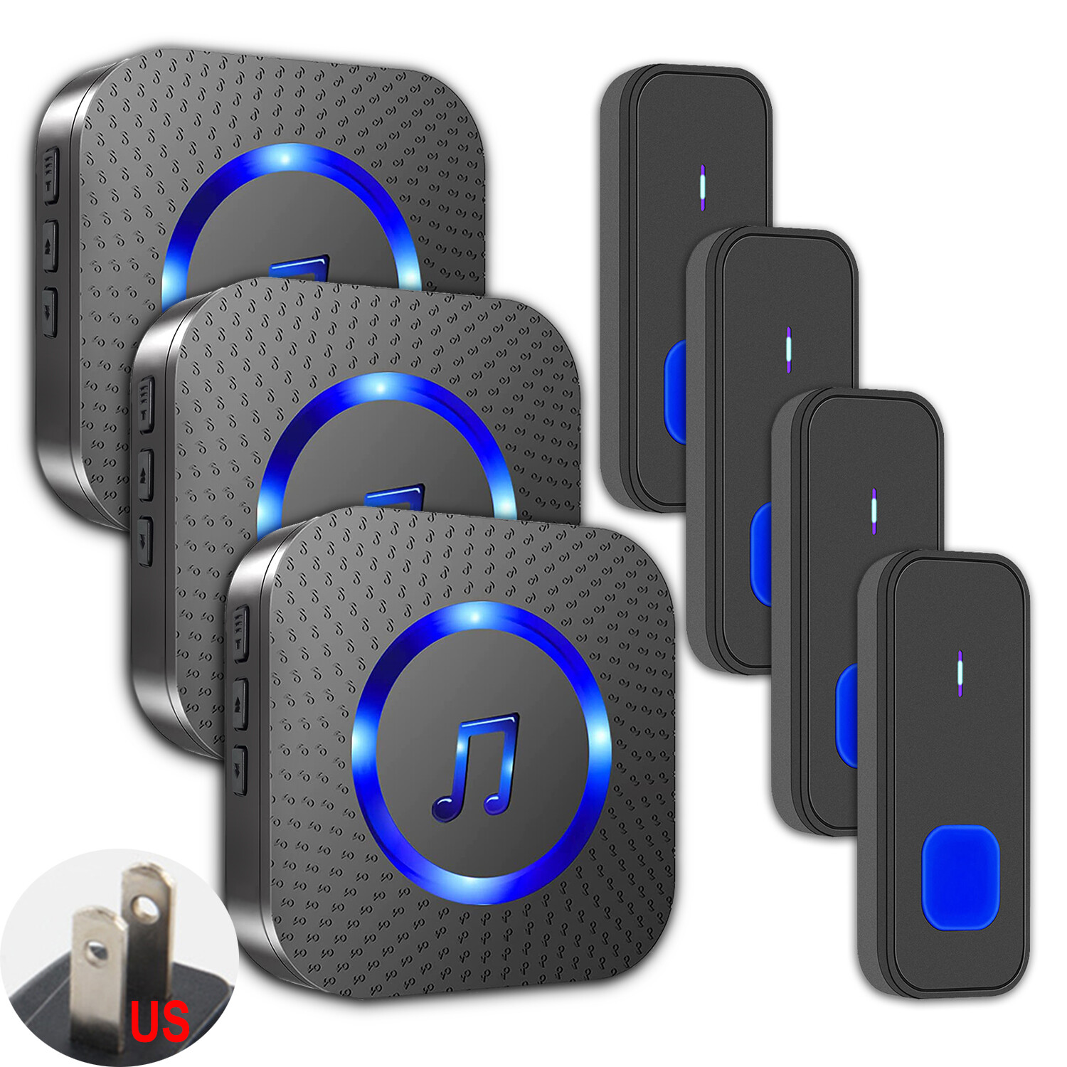Villa/Home/Shop Wireless Door Bells Kit,multi-point call,4 buttons+3 receivers