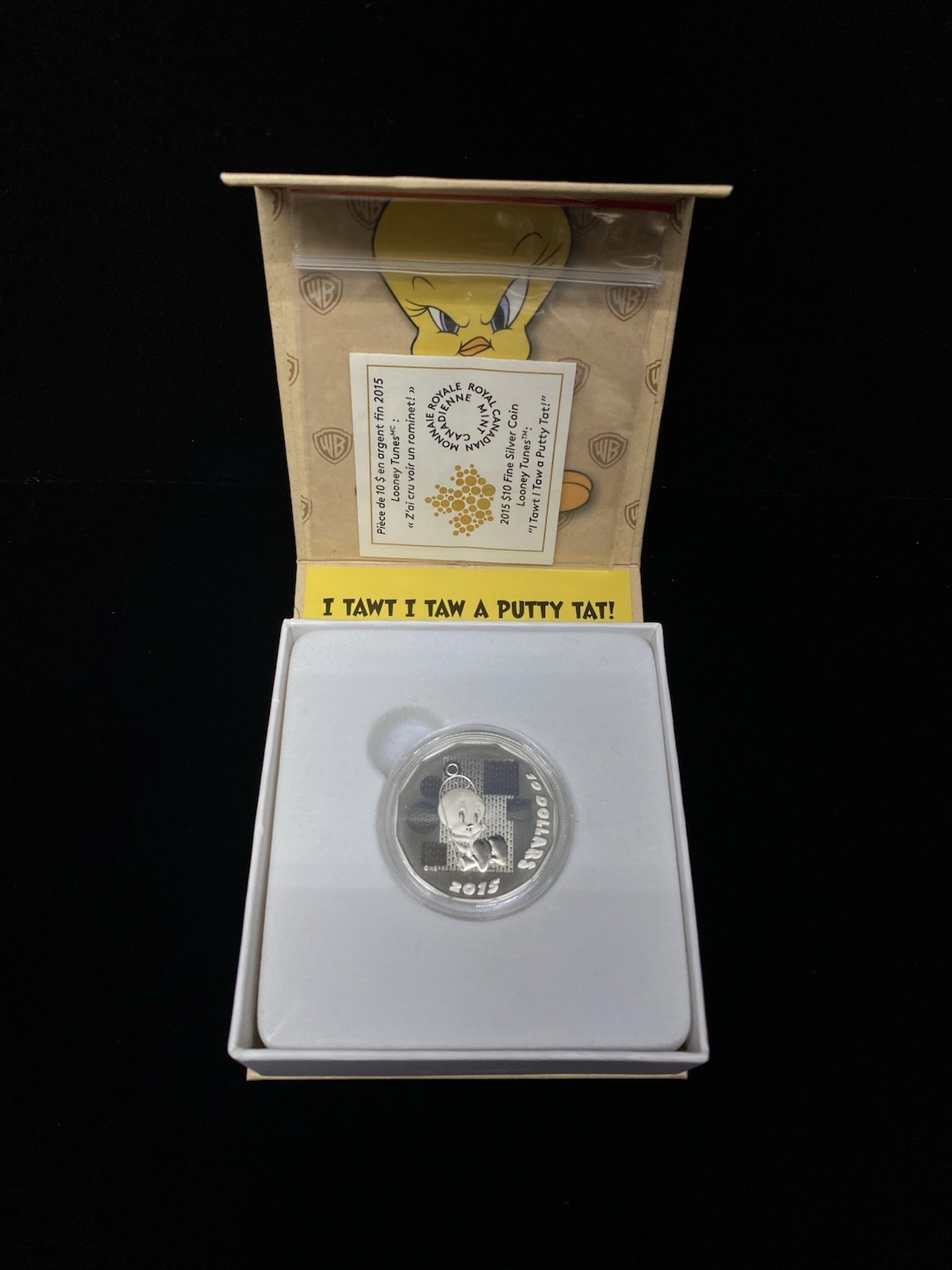 2015 $10 Looney Tunes Tawt I Taw A Pretty Tat .999 Fine Silver Box & COA