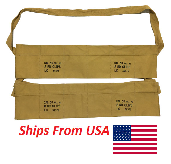 WWII US Army Cotton Cloth Bandolier for M1 Garand Cotton Cloth Cover (Pack of 2)