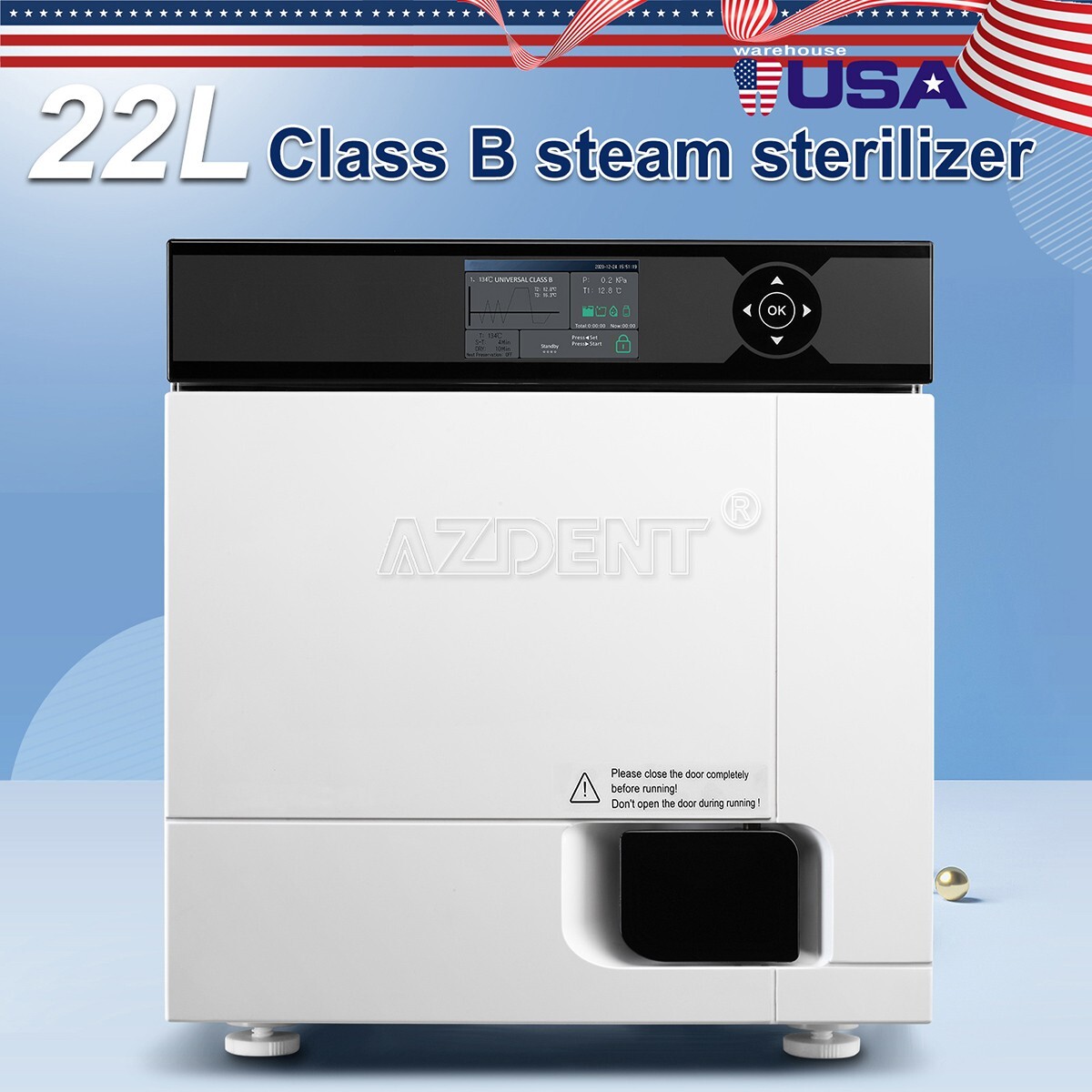 22L Class B Steam Sterilizer Dental Autoclave Pulsation vacuum With Printer