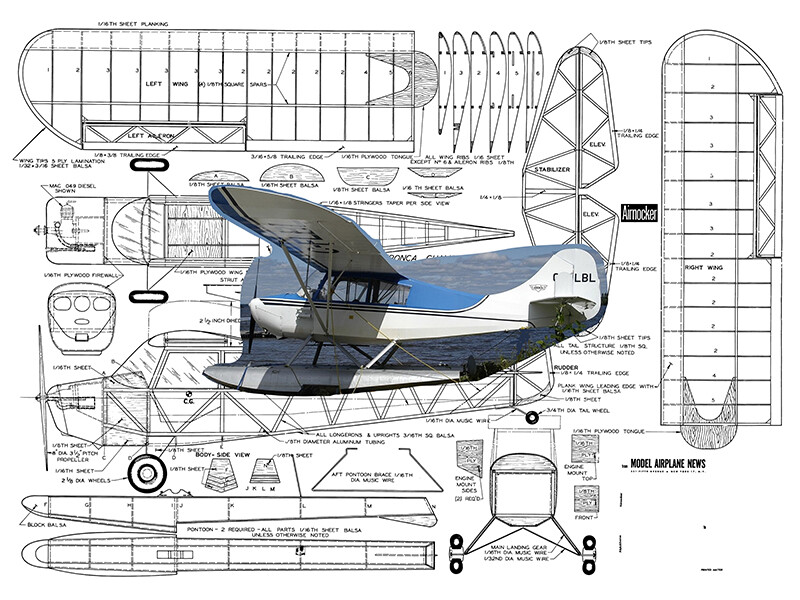 Model Airplane Plans (FF): Aeronca Champ 'Airnocker' 47" Scale Floatplane for ½A