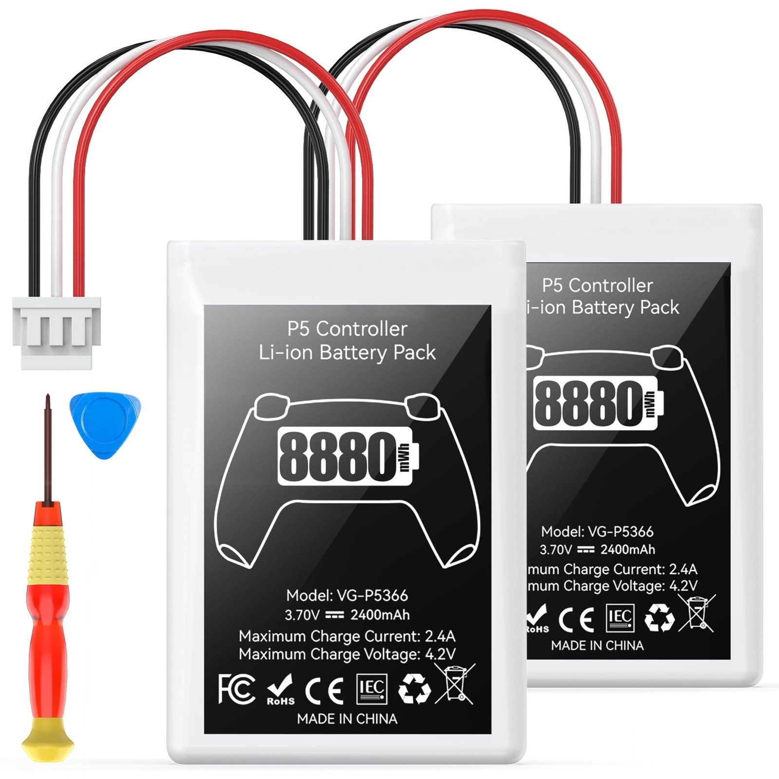 Kosker PS5 Controller Battery Replacement Pack Of Two 8880mwh
