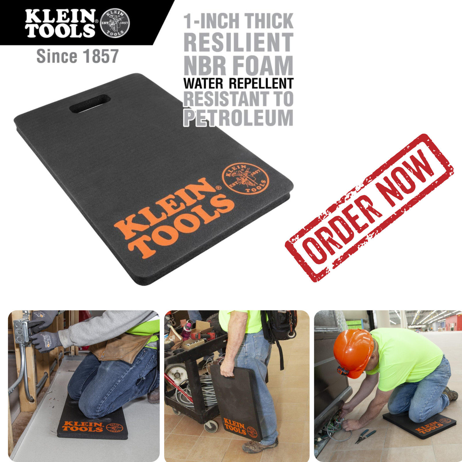 Klein Tools 60135 Kneeling Pad Thick Foam NBR Knee Cushion Tradesman Pro Handle