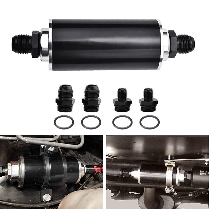 Universal High-Flow Inline Fuel Filter, 100 Micron - 6/8/10AN Cleanable Adapter
