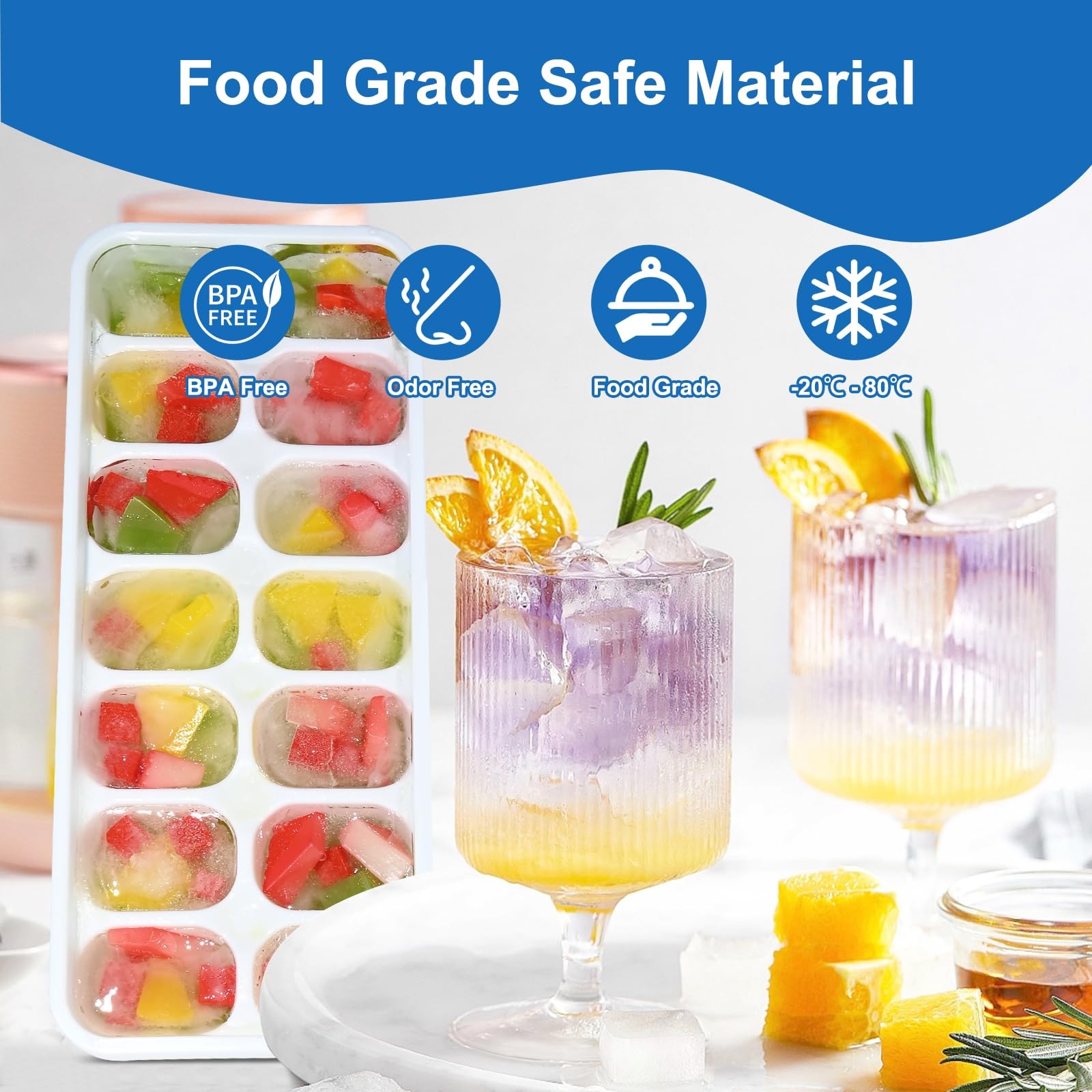 Silicone Ice Cube Trays with Lid Easy Release Stackable Molds Drink Maker 3 P...