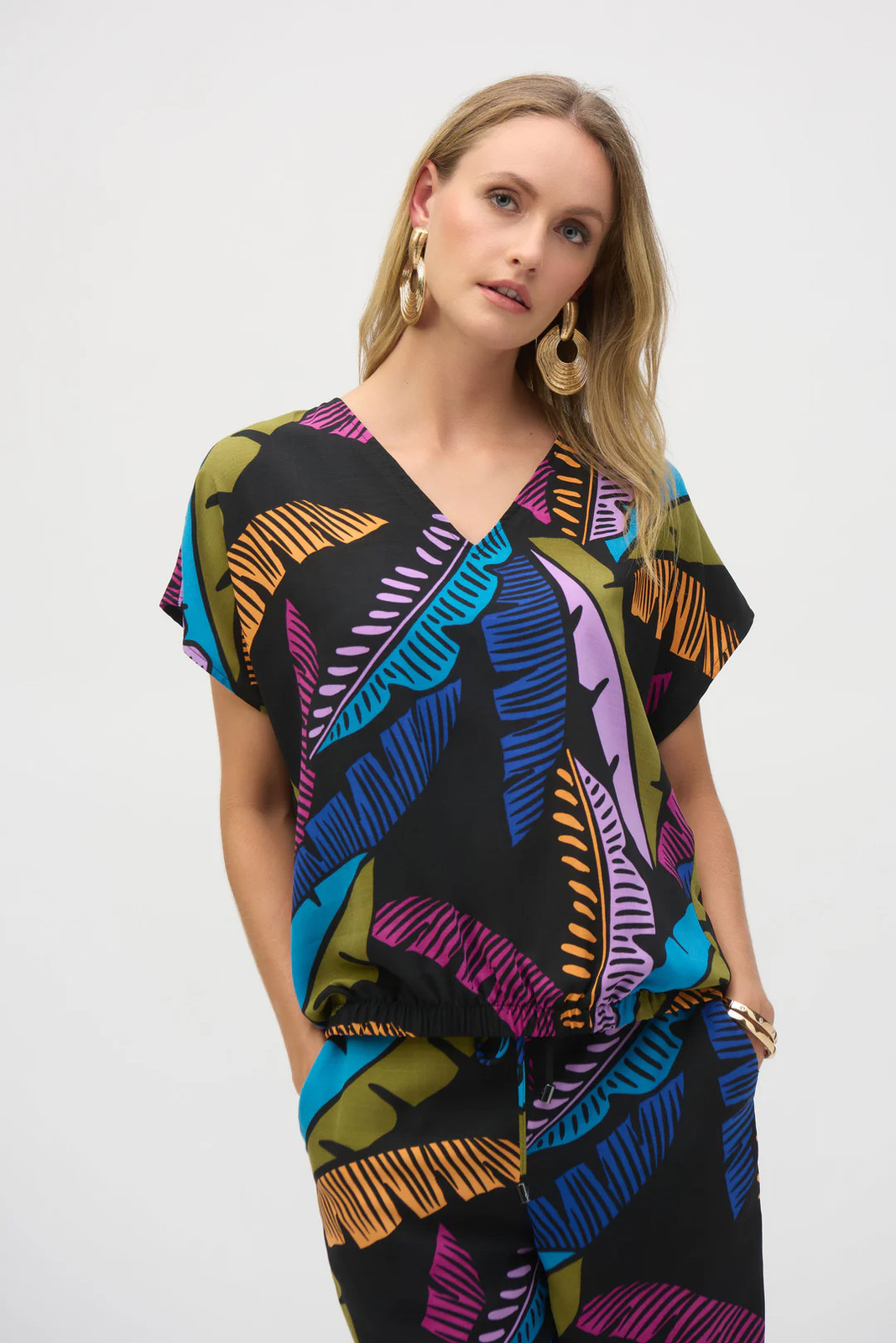 Joseph Ribkoff Black/Multi Tropical Print Boxy Top 252148