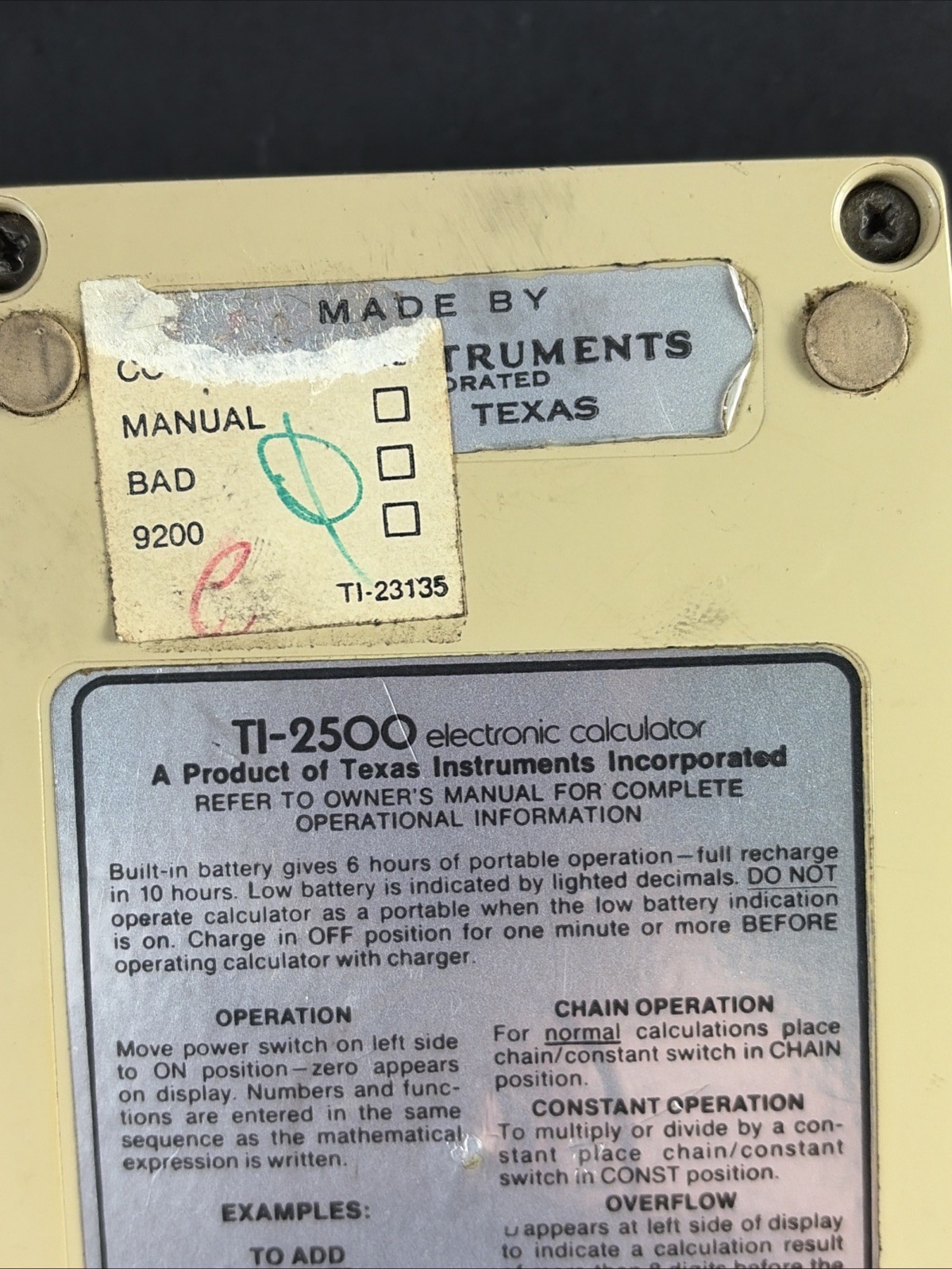 T.I. TEXAS INSTRUMENTS DATAMATH 1970s Vintage ELECTRONIC CALCULATOR
