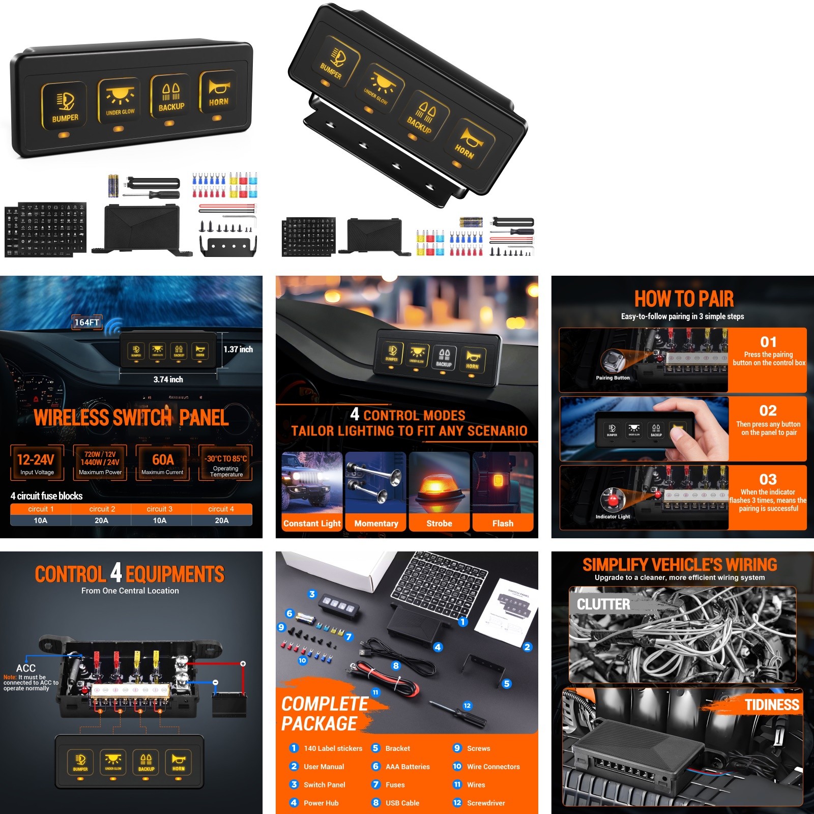 4 Gang Wireless Switch Panel Led Light Bar Remote Control Relay System Box