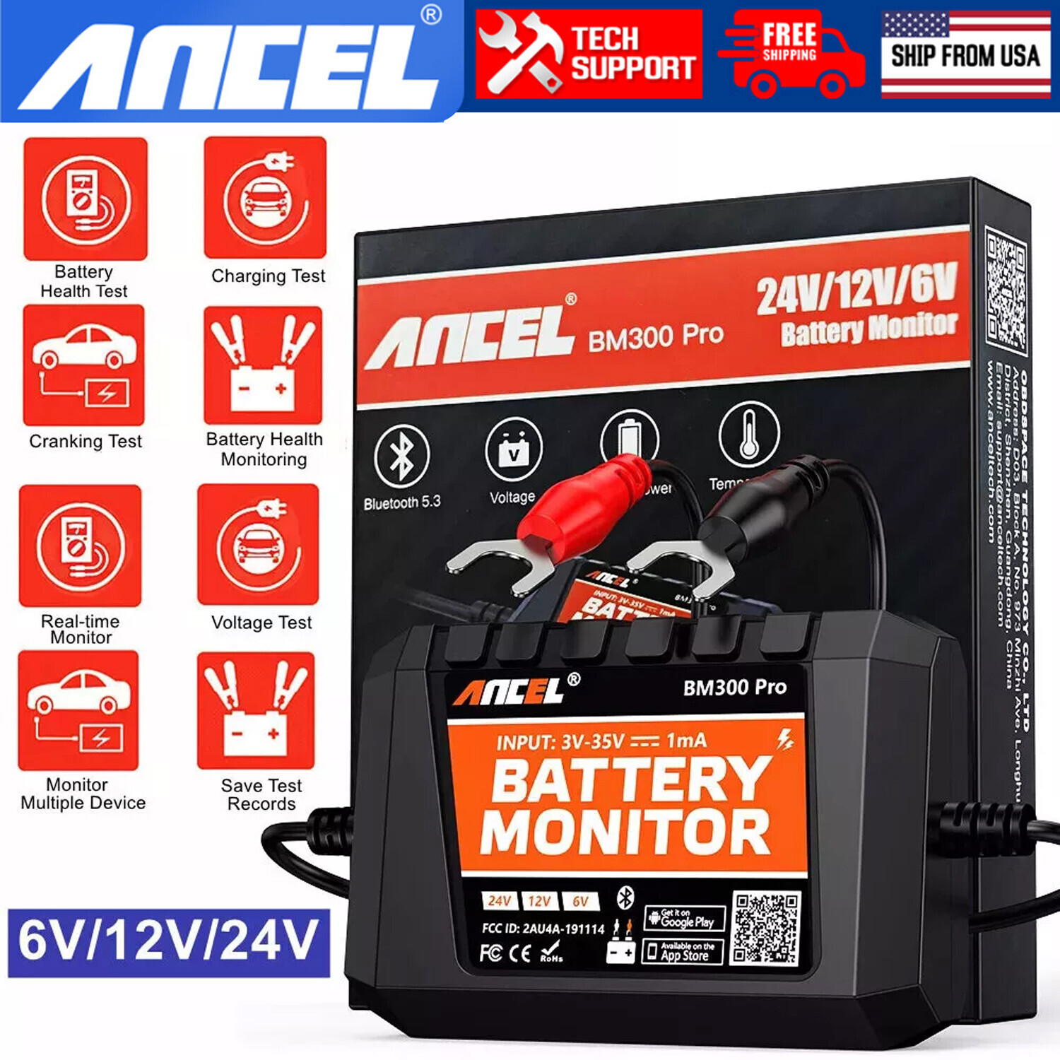 Battery Monitor Bluetooth Charging Cranking System Test & Alarm for Truck Car