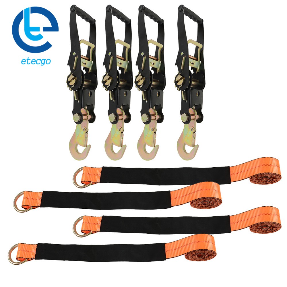 2 Inch x 96 Inch 4 Pack Car Tie Down with Snap Hooks Lasso Style 3300 Pound