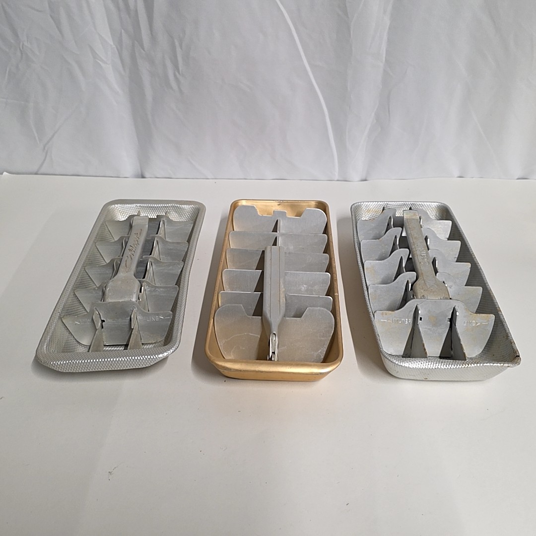 Set Of 3 Vintage Retro Aluminum Ice Cube Tray Lever Release MCM Coldspot Sears