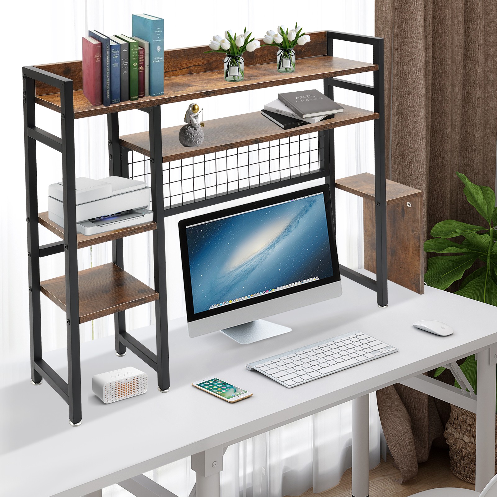 Rustic Desktop Bookshelf Multipurpose Countertop Display Shelf for Office Home