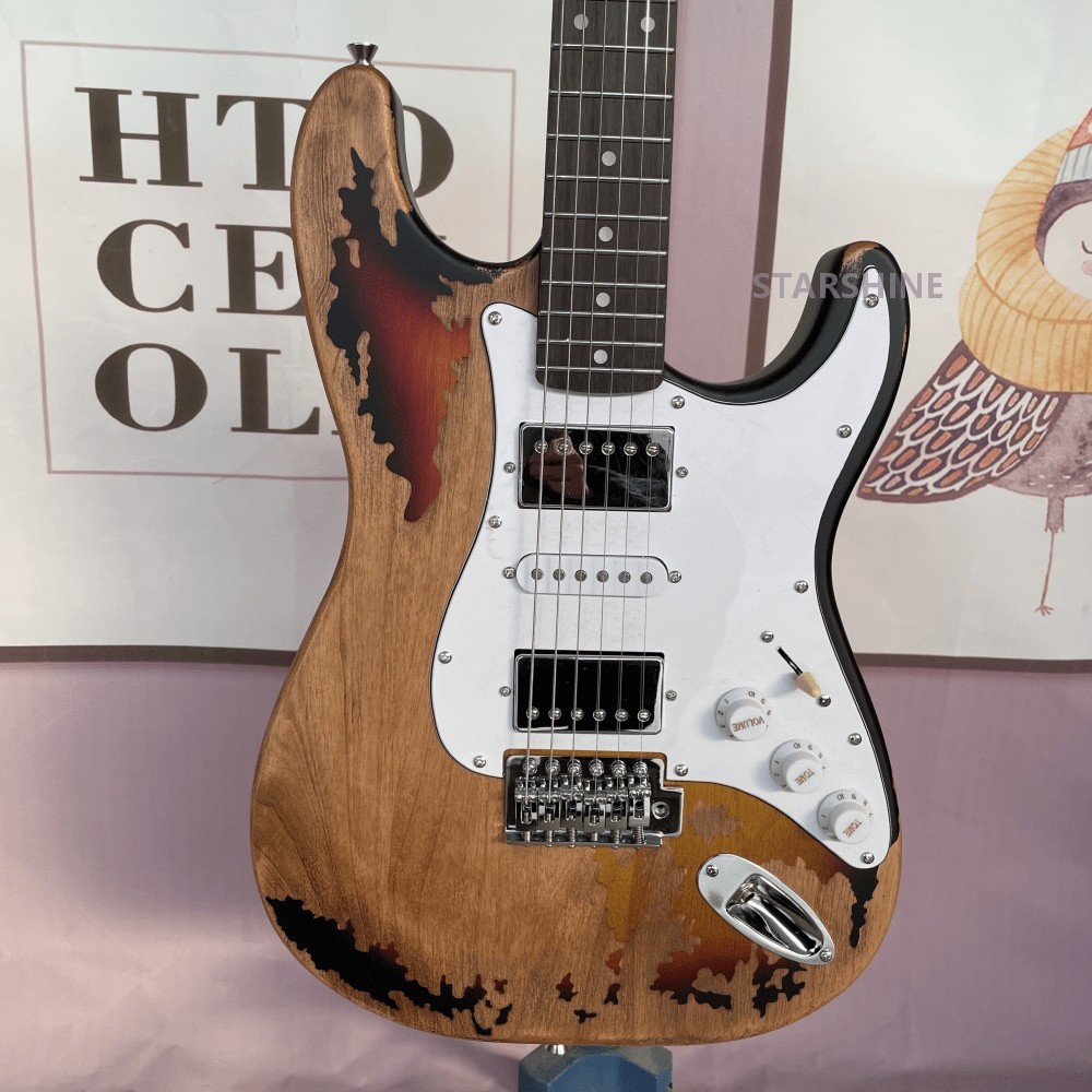 Vintage Relic nature Sunburst ST Electric Guitar HSH PickupTremolo pickguard